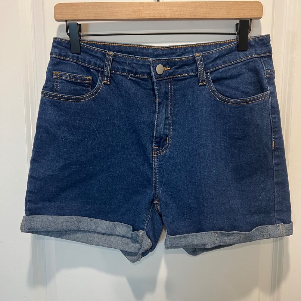 Unbranded‎ Womens Denim Shorts Cuffed Hem Dark Wash Blue XL